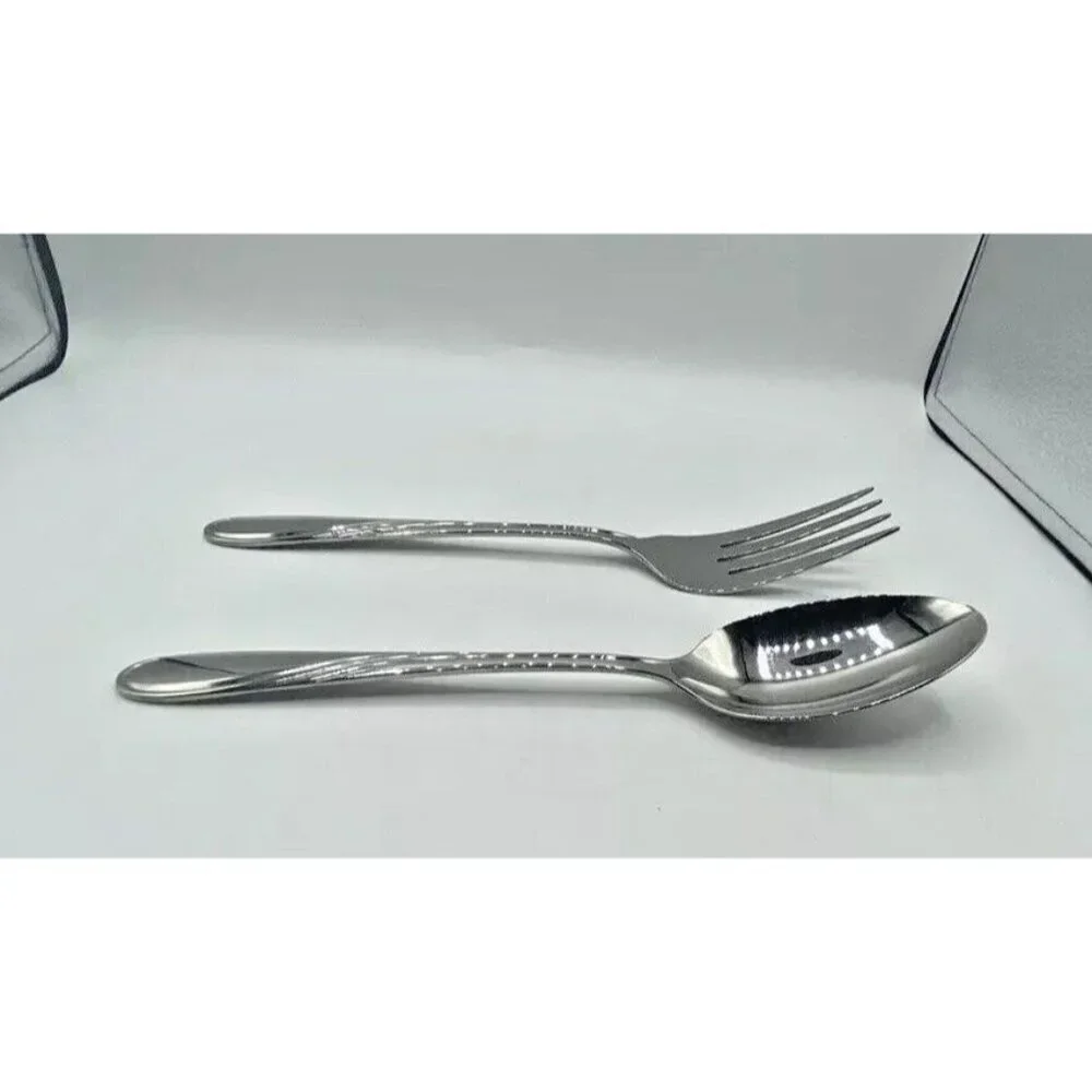 Lenox Summerville Serving Fork Spoon Set 18/10 Stainless Steel Glossy Utensils